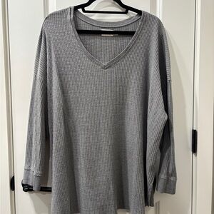 Terra & Sky Gray Waffle Knit V-Neck Sweater